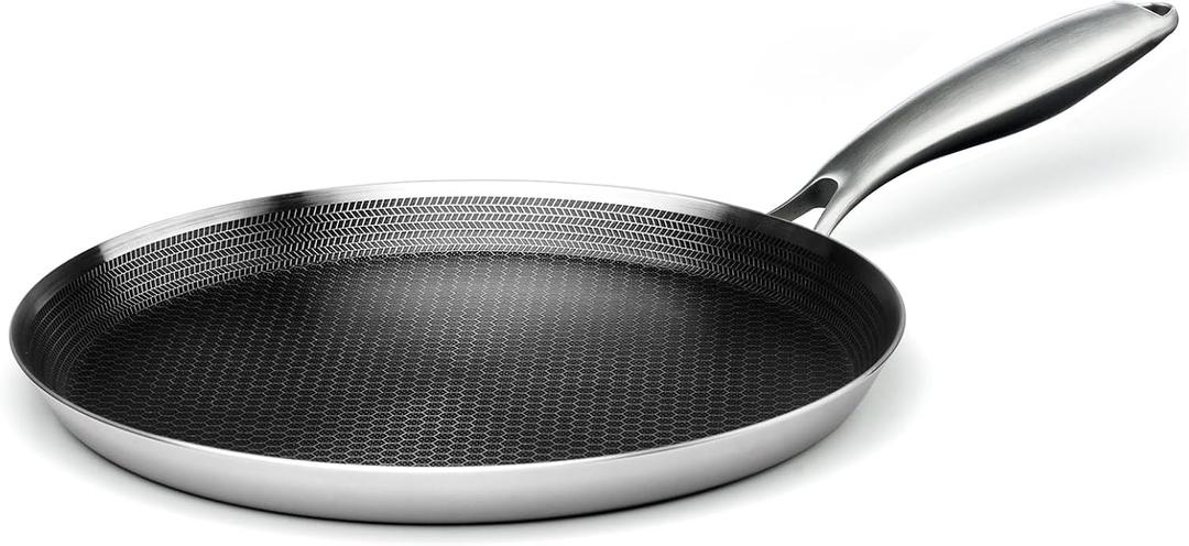 Innerwell Stainless Steel Crepe Pan - 10 Inch Nonstick Crepe Pan, Stainless Steel Honeycomb Coating Pancake Pan, Non Stick Flat Skillet Tawa Dosa Tortilla Griddle Pan, Induction Compatible, PFOA Free