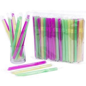 100Packs Plastic Straws Disposable Individually Wrapped Big Width Bendable Flexible Drinking Straws for Thicker Beverage or Spureed soups or Smoothies or Think milkshakes (large diameter hole)