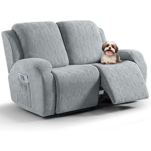 VANSOFY Recliner Loveseat Cover, 6-Pieces Stretch Dual Recliner Sofa Cover Soft Jacquard Reclining Couch Slipcover Furniture Protector with Elastic Bottom for Kid, Pets (2 Seat, Light Gray)