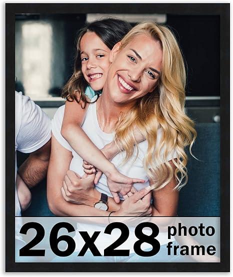 26x28 Frame Black Picture Frame - Complete Modern Photo Frame Includes UV Acrylic Shatter Guard Front, Acid Free Foam Backing Board, Hanging Hardware Wood Wall Frames for Family Photos - no Mat, Count Of 3