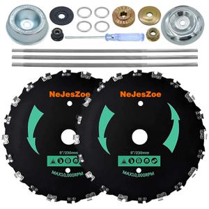 2-Set 9 x 20T Chainsaw Tooth Brush Cutter Blades Weed Trimmer Eater Blade with Universal Adapter Kits, 3 Assorted Round Files, 4 Washers for Brush Cutters, String Trimmers, and Weed Wreckers
