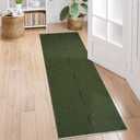 Tiffasea Washable Rug Runners for Hallways 2'x6' Kitchen Rug, Cotton Woven Bathroom Runner Farmhouse Entryway Rugs Indoor Boho Laundry Room Carpet Runner for Bedroom Entrance (Green/Gray)