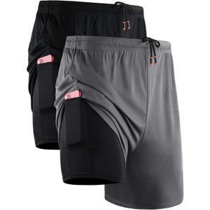 NELEUS Men's 2 in 1 Running Shorts with Liner,Dry Fit Workout Shorts with Pockets (X-Large, 6070 Black/Grey,2 Pack)