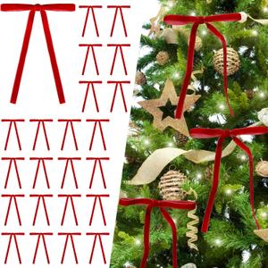 40Pcs Velvet Ribbon Bows, 5x7 Inch Pre-Tied Bows Christmas Ornaments for Xmas Tree, Garland, Wreath, Gift and Holiday Home Dcor (5 x 7 Inch, Width of 3/8",Red)