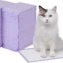 Amazon Basics Cat Pee Pads, Odor Control, Super Absorbent, Disposable, Universal Fit for Litter Box, Unscented, Multi-Cat, White/Purple, 80 Count