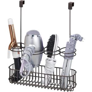 mDesign Metal Bathroom Storage Tool Organizer Accessory Basket Tray - Hang Over Cabinet Door - Storage for Hair Dryer, Straightener, Curling Iron & Hair Styling Products - Concerto Collection, Bronze