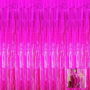 4 Pack Fuchsia Foil Fringe Curtain Backdrop, 3.28Ft x 6.56Ft Metallic Tinsel Foil Fringe Streamers Curtains for Party, Photo Booth Props, Birthday, 2022 Graduation Decoration Supplies, ROSE RED