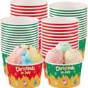 FoldTier 50 Pack Summer Christmas Ice Cream Paper Cups, 8oz Dessert Disposable Bowls, Xmas Summer Party Snack Bowls Xmas Santa Decoration for Beverage Sundae Yogurt Soup Party Supplies