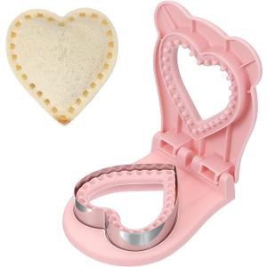 uxcell Crustless Sandwich Cutter, Heart Shape Uncrustable Sandwich Maker Sealer Press Bread Cookie Cutter and Sealer for DIY Breakfast Lunch Afternoon Tea (Pink)