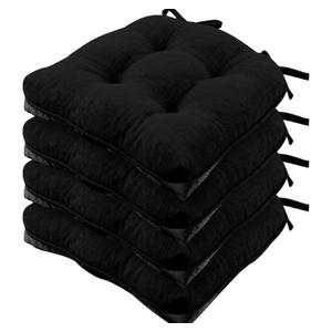 Wellsin Chair Cushions for Dining Chairs, Non-Slip Kitchen Chair Pads with Ties, Tufted Shredded Foam Kitchen Chair Cushions Set of 3 15.5" X 15.5", Black