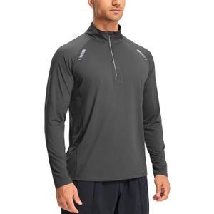 Libin Men's Running Shirts Long Sleeve Pullover Quarter Zip Athletic Workout Shirts Casual Lightweight Stretch UPF 50+ (Large, Dark Grey)