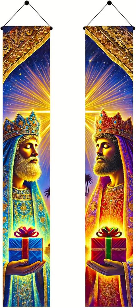 2 x Wise Man Christmas Door Banner 11.8x70.9 Inches Nativity Magi Porch Sign Vertical Hanging Religious Holiday Decoration Outdoor Front Door Entryway Christian Xmas Wall Dcor