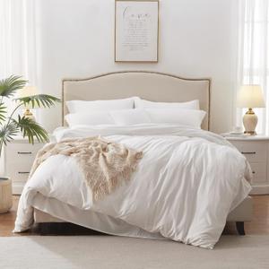 MILDLY Super Soft Duvet Cover - 100% Washed Microfiber White Comforter Cover Set 3 Pieces with Zipper Closure & Corner Ties (No Comforter) (Queen(90"x90"))