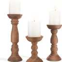 Farmhouse Wooden Candle Holders for Pillar Candles Set of 3, Rustic Wood Candle Holder Table Centerpiece Decor, 12'' 9'' 6'' Vintage Tall Candle Stand Decorative, Brown