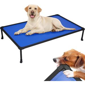veehoo chew proof elevated dog bed , indestructible raised dog bed for aggressive chewers, waterproof dogs training platform for indoor or outdoor use , 47x29 inch blue