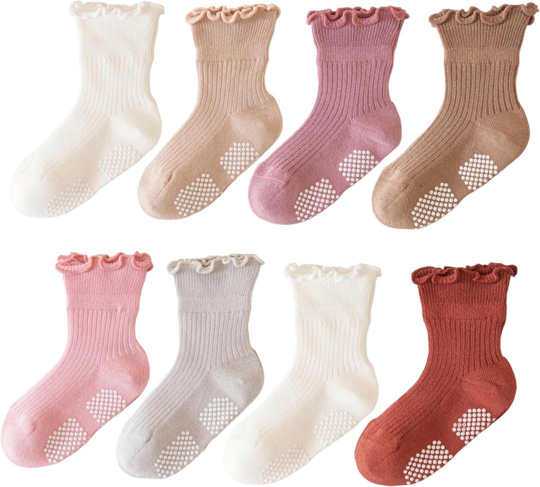 8 Pairs Girls Frilly socks toddler Ruffle Socks Baby Grip Socks