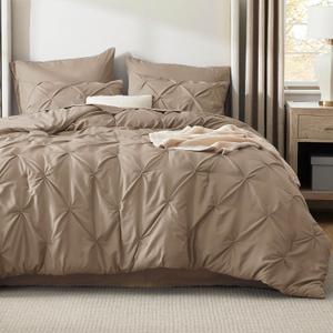 Bedsure Full Size Comforter Sets Khaki - Bed in a Bag Full Size Bedding Set 7 PCS, GentleSoft Pintuck Bed Set Gift for Family, All Season Down Alternative Comforter with Sheets, Pillowcases & Shams