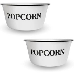 CWI 2 Popcorn Bowls for Family Movie Night - Round White Popcorn Buckets with Black Touches for Party and Camping - Classic White with Black Rim, Durable