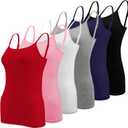 BQTQ 6 Pcs Women's Camisole Tops Undershirts Adjustable Spaghetti Strap Tank Top (Large, Black, White, Gray, Hot Pink, Red, Dark Blue)
