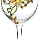 Enamel Flower Gin Balloon Glass Wine Glass Birthday Mothers Day Gifts (Yellow lily)