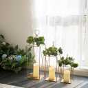 HPC Decor Tall Metal Lantern Decor Set of 3-24" 19" 13" Elegant Decorative Lanterns with Garlands-Modern Gold Candle Lanterns for Garden Porch Decor,Indoor/Outdoor for Wedding Dcor,Party,Home Decor.