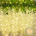 12Pcs Artificial Wisteria Hanging Flowers with Lights, 3.6Ft/Pcs White Fake Wisteria Garland for Wedding Party Home Garden Indoor Outdoor Decoration