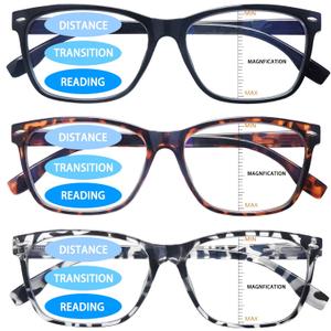 VIDEBLA 3 Pack Progressive Multifocus Reading Glasses for Women Men Blue Light Blocking Multifocus Spring Hinges Readers (3 Mix Color, 2.00, multiplier_x)