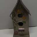 Jemeni 15" H Distressed Metal Birdhouses for Outdoors Hanging, Bird House Decorative for Outside Garden Yard, Double Hole with Floral Accents