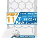 OlitAir 14x20x1 MERV 11 Air Filter,AC Furnace Air Filter,Reusable ABS Plastic Frame, 7 Pack Replaceable Filter Media (Actual Size: 13 3/4" x 19 3/4" x 3/4")