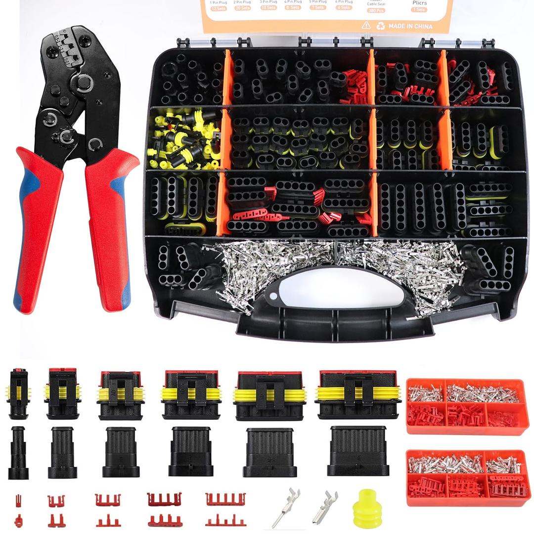 1008PCS Waterproof Automotive Electrical Connectors Kits, 63 Sets Wiring Connectors Automotive Replacement Ignition Plug 1/2/3/4/5/6 Pin with Ratcheting Crimper Pliers