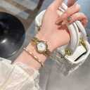 Small Gold Watches for Women's Dainty Analog Dress,Unique Designer Trendy Bangle Bracelets for Women Diamond Watch Oval Case Mother of Pearl Dial, Water Resistant with Tools