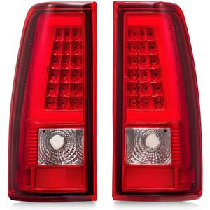 LED Tail Lights Assembly, For 2003-2006 Chevy Silverado 1500 2500 3500 Taillights Rear Brake Lamps, Driver And Right Passenger Side, Chrome Red Clear Lens