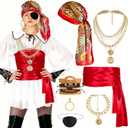 GOLDGE 7pcs Pirate Costume Accessories Set for Women  Includes Head Scarf, Sash, Belt, Eye Patch & Jewelry, for Halloween, Cosplay & Themed Parties. Stylish & Detailed Pirate Outfit Essentials