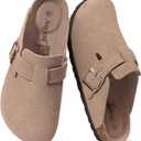 Asgard Genuine Suede Clogs for Women Men Leather Mules Arch Support Potato Shoes with Comfort Cork Footbed Taupe 40 (Size 8-8.5)