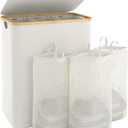 Extra Large 3 Section Dirty Clothes Laundry Basket with Lid, Dirty Clothes Hampers with Removable Bags for Bedroom and Laundry Room, Beige, 145l