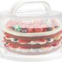 Yesland Cake Carrier with Collapsible Handle - White Cake Container and Holder with Lid - Portable Plastic Round Cake Cover for 10 inch Cake, Pies, Cookies, Nuts, Muffins, Cupcakes and Fruit