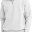 Dokotoo Men Men's Quarter Zip Sweatshirts Casual Long Sleeve Mock Neck Pullover Solid Textured Fall Clothes (White, XL)