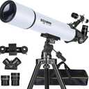Telescope for Adults High Powered, 80mm Aperture 900mm Professional Refractor Telescope for Adults & Beginners, Compact and Portable Travel Telescopio with Carrying Bag and Designed Phone Adapter (Pearl White)