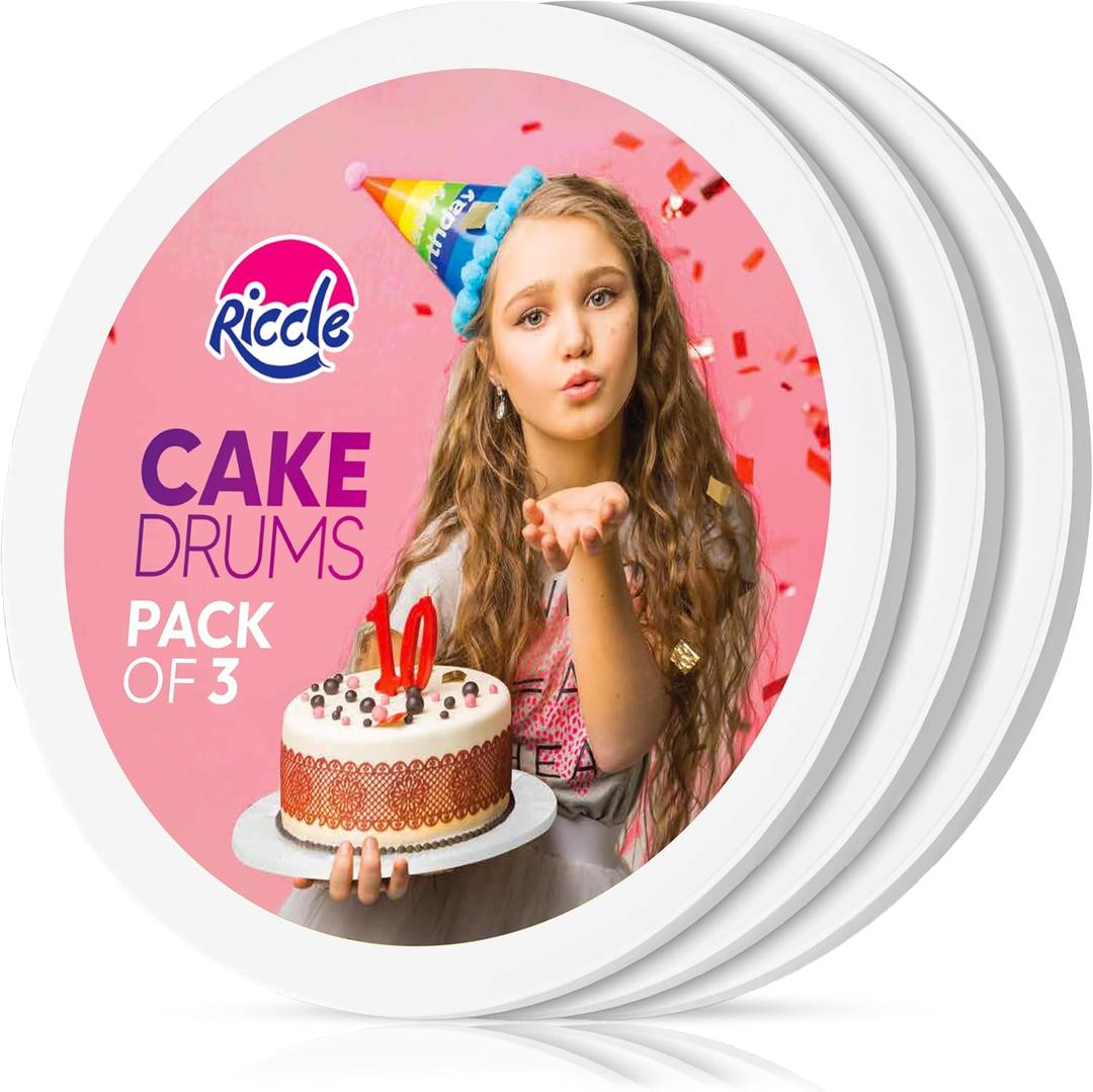 16 Inch Cake Drum Pack of 3 - Smooth-Edged - Sturdy Boards Round - Bend Resistant Multi-Layered Cake Base for Minimalist Displays