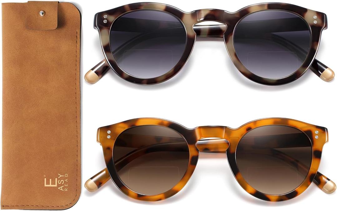 EASY READ 2 Pack Bifocal Reading Sunglasses for WomenRetro Round Sunglass Readers UV400 Protection