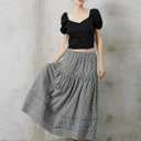 100% Cotton Women White Maxi Skirt Elastic Waist Peasant A Line Flowy Swing Lace Skirt Dress No Lining (M)