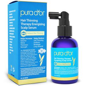 PURA D'OR Hair Thinning Therapy Energizing Scalp Serum Revitalizer (4oz) with Argan Oil, Biotin, Caffeine, Stem Cell, Catalase & DHT Blockers, All Hair Types, Men & Women (Packaging may Vary) (4 Fl Oz (Pack of 1))