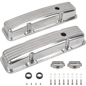 Aluminum Valve Covers with Holes Retro Finned Polished Compatible with 58-86 Small Block Chevy SBC Engines 283 305 327 350 400