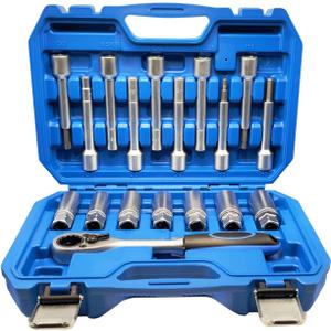 18PCS Suspension Shock Absorber Strut Nut Removal Tool Socket Set, 1/2 inch Steering Hub Shock Absorber Ratchet and Wrench Set, Shock Strut Installation Removal Tool Kit for All Vehicles