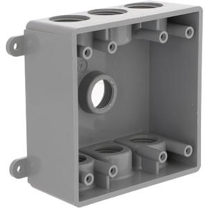 BELL PDB77550GY Two-Gang Weatherproof Box Seven 1/2 in. or 3/4 in. Threaded Outlets, 2 in, Gray