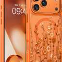 DOMAVER for iPhone 17 Pro Max Case, Magnetic Phone Case for iPhone 17 Pro Max [Compatible with MagSafe] Slim Fit Flowers Floral Design Shockproof Protective Bumper Women Men Girls Boys Cover - Orange