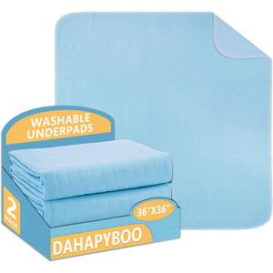 DAHAPYBOO Washable Underpads, 36"x36" 2 Pack Incontinence Bed Pads, Heavy Absorbency Reusable for Elderly, Kids, Adults and Pets, Waterproof Quick Drying for Bed, Sofa, Floor