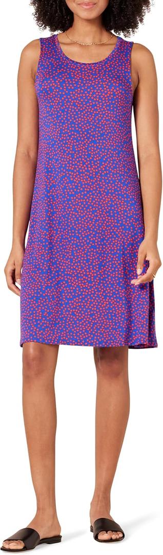 Amazon Essentials Women's Summer Tank Swing Mini Dress (Available in Plus Size) (Navy Red Dots)