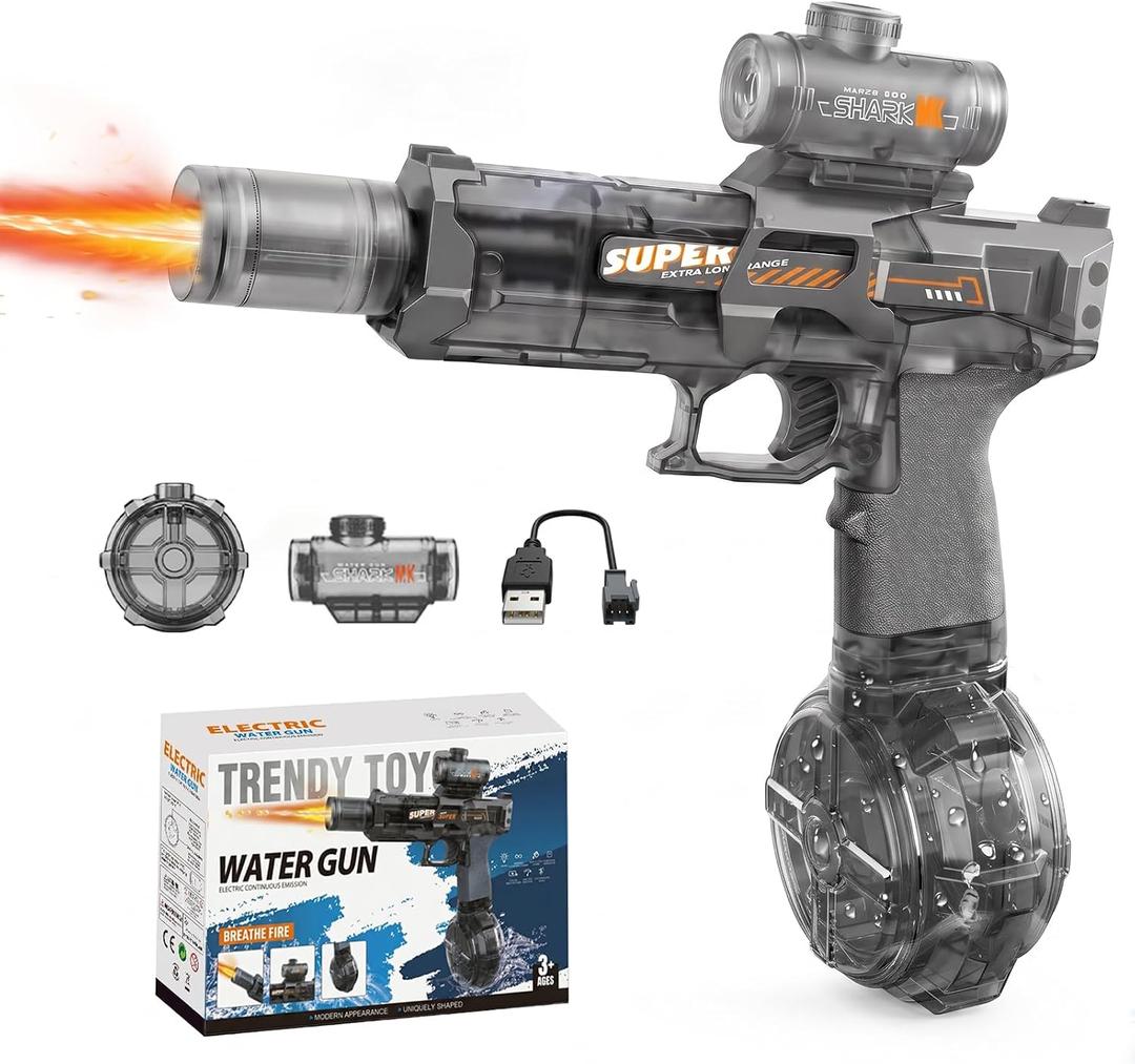 2 x Automatic Electric Squirt Water Gun for Adults Kids, Black, LED Lights