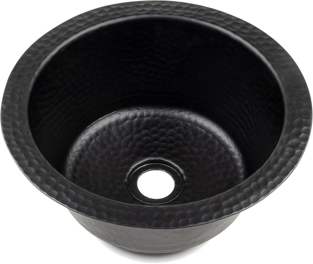 Monarch Abode Kitchen & Bar Sink 12-inch Essex Dual Mount Drop in Bar Prep Sink, Hand Hammered Matte Black Aluminum Sinks, Drop in or Undermount Kitchen Sinks, Single Circular Dual Mount Bowl